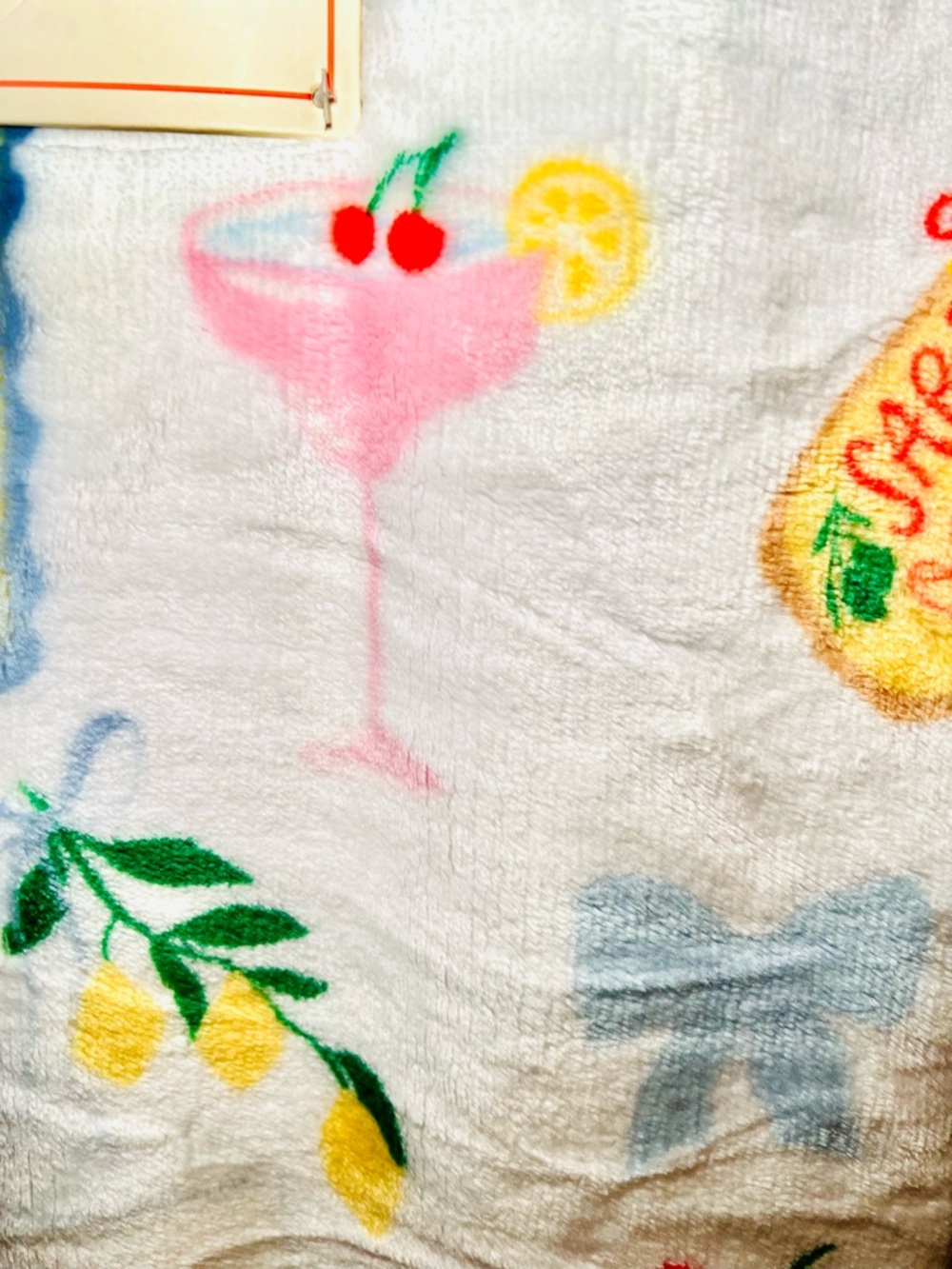 Coastal Summer Plush Throw Blanket Lobster Sardines Tomato Lemons Cocktails Bows - Picture 7 of 14